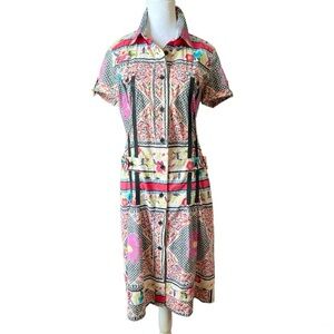 Etro Button Front Dress Floral Paisley Belt Detail Size Small